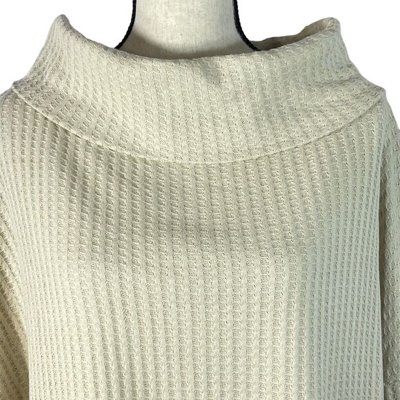 Free People Large Thermal Top Juicy Cowl Neck Split Back Long Sleeve Stone Cold - Picture 3 of 10